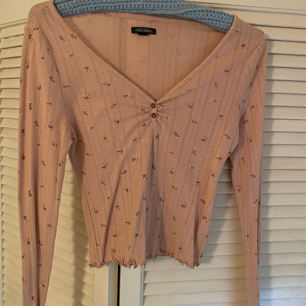 Pointelle Floral Long Sleeve Shirt